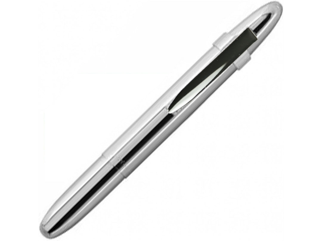 Fisher Space Pen Bullet chrome ballpoint pen with rocket-shaped clip showing compact closed design