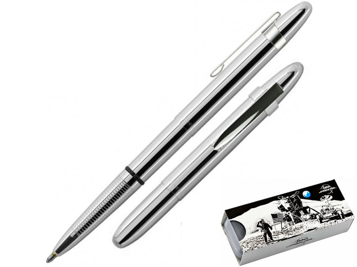 Fisher Space Pen Bullet chrome ballpoint pen with rocket-shaped clip with compact design and gift box