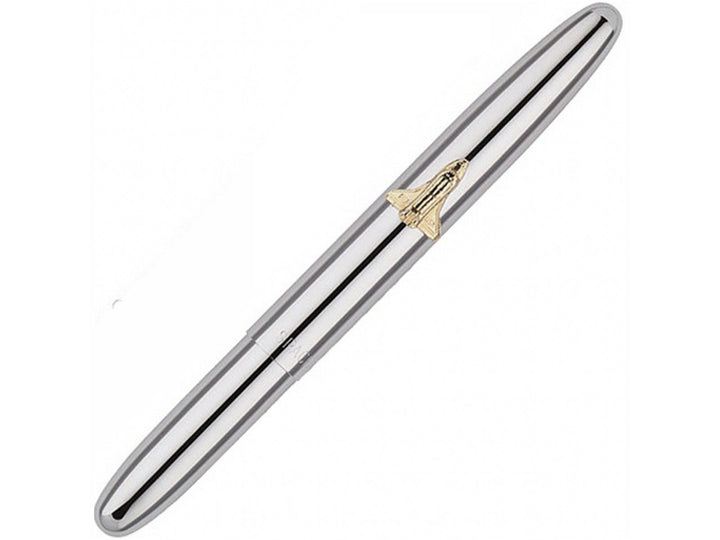 Fisher Space Pen Bullet chrome ballpoint pen with shuttle shaped clip  showing compact closed design