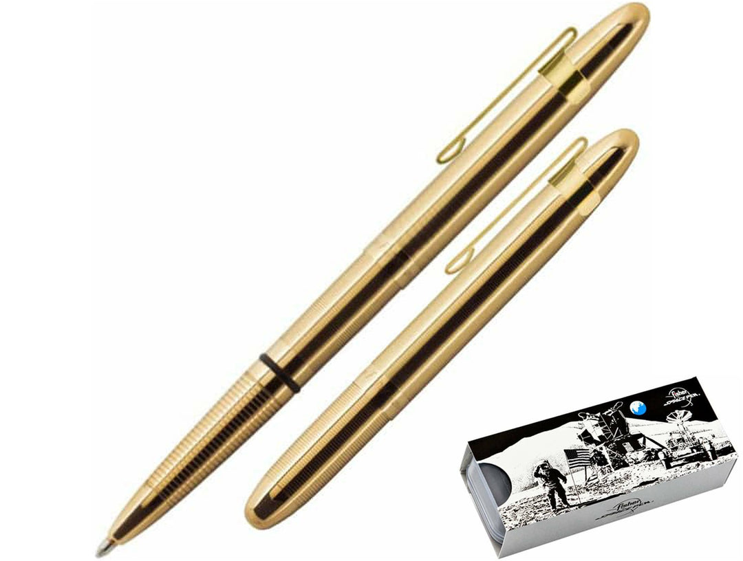 Fisher Space Pen Bullet gold ballpoint pen with matching clip with compact design and gift box