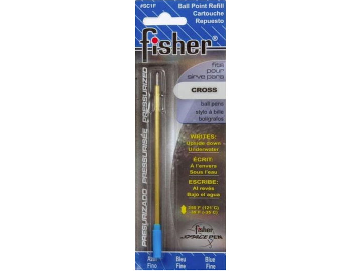 Fisher Space Pen FSC1F blue fine refill in retail packaging showing compatibility with Cross ballpoint pens