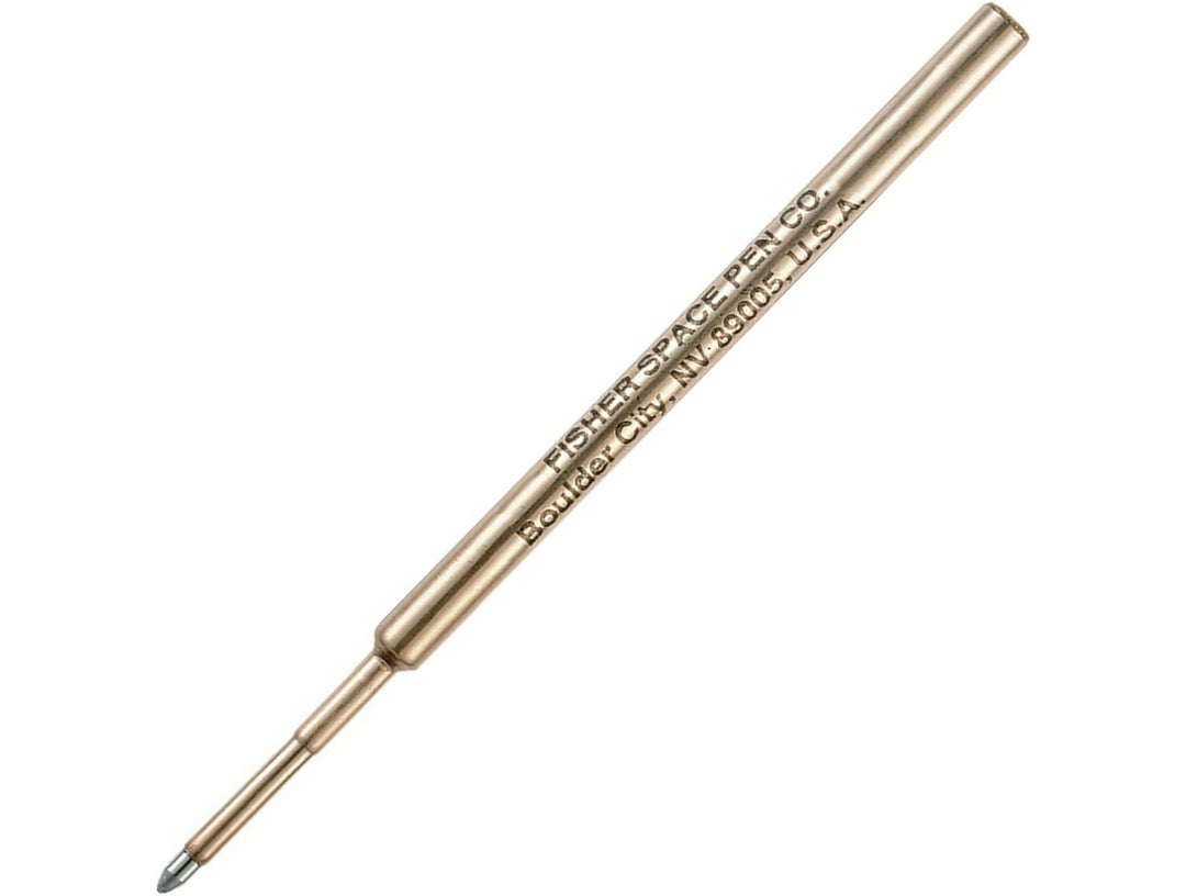 Fisher Space Pen medium point refill cartridge showing metal body and writing tip for balanced line performance