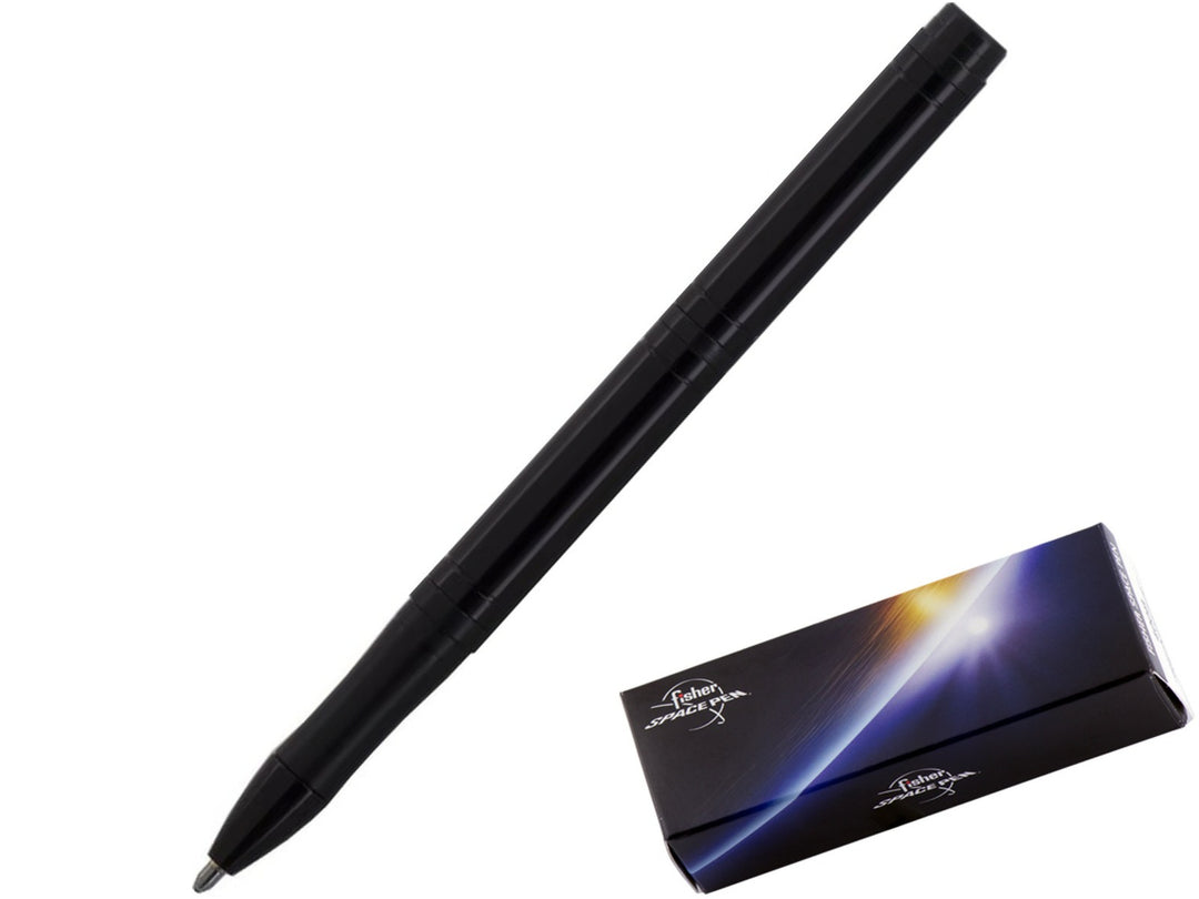 Fisher Space Pen Pocket‑Tec black ballpoint pen with textured grip and gift box packaging