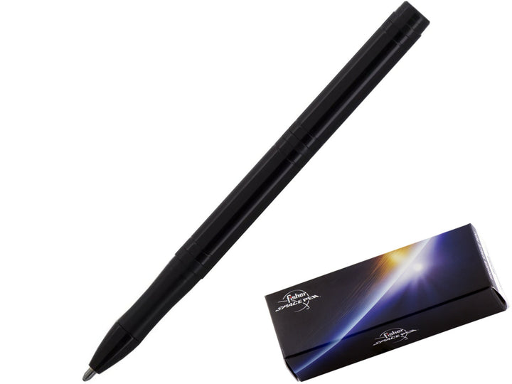 Fisher Space Pen Pocket‑Tec black ballpoint pen with textured grip and gift box packaging