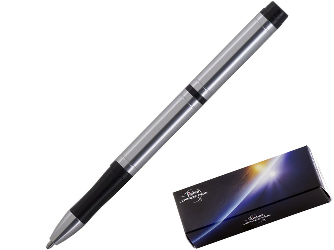 Fisher Space Pen Pocket‑Tec silver ballpoint pen with textured grip and gift box packaging