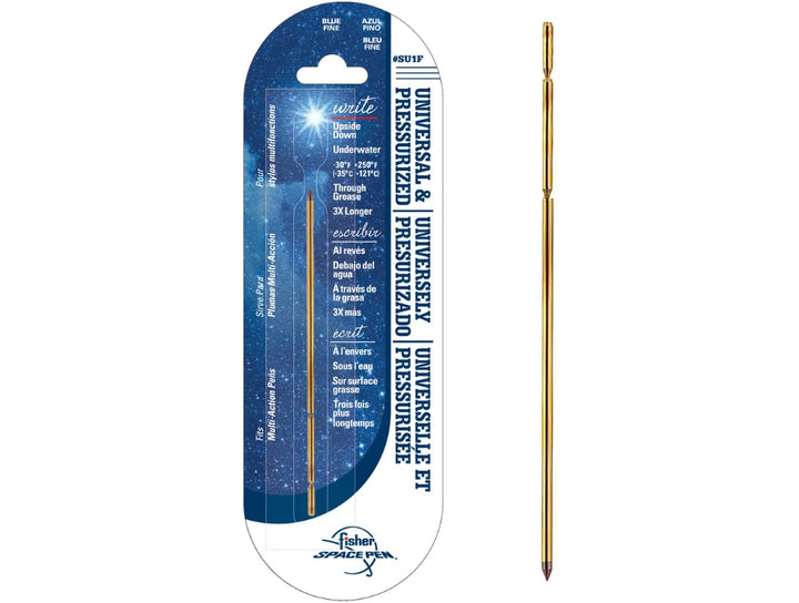 Fisher Space Pen universal ballpoint blue refill in retail packaging with single refill displayed alongside