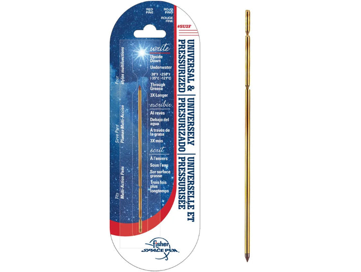 Fisher Space Pen universal ballpoint red refill in retail packaging with single refill displayed alongside