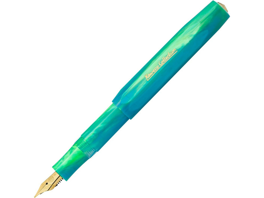 Kaweco COLLECTION Marble Ocean fountain pen with blue and green marbled finish and gold-plated stainless steel nib