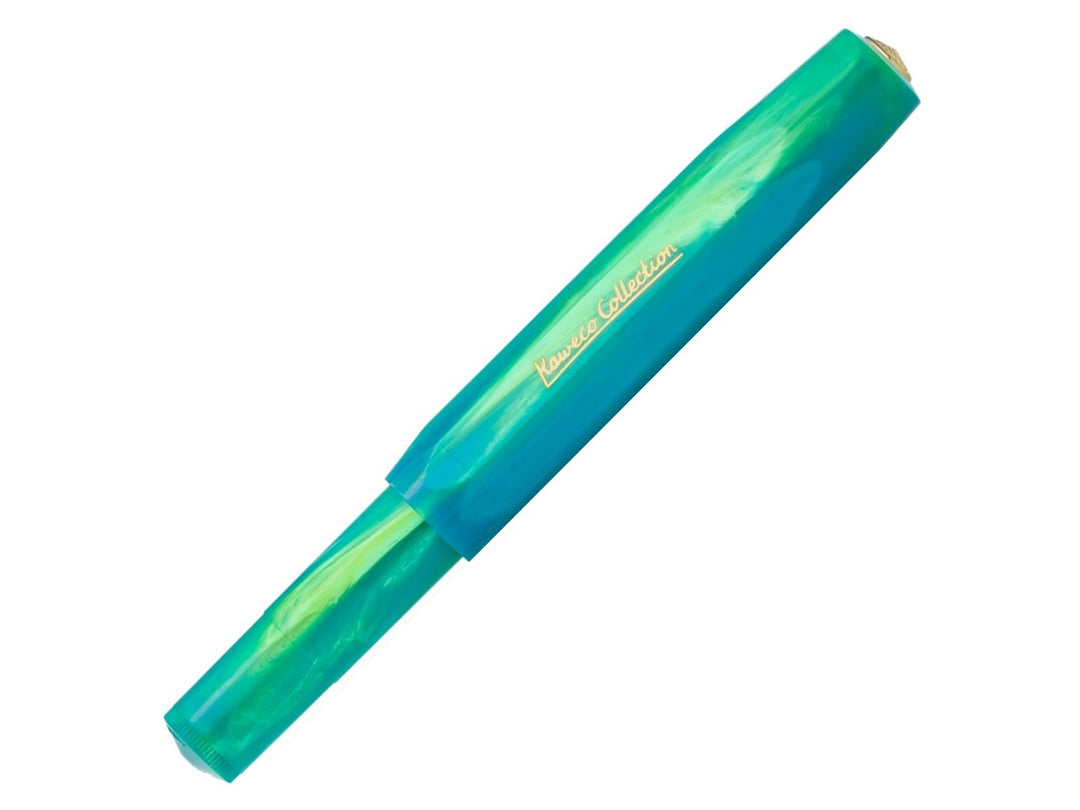 Kaweco COLLECTION Marble Ocean fountain pen featuring an ocean-inspired blue and green marbled finish, gold-coloured branding and compact Sport pocket pen design