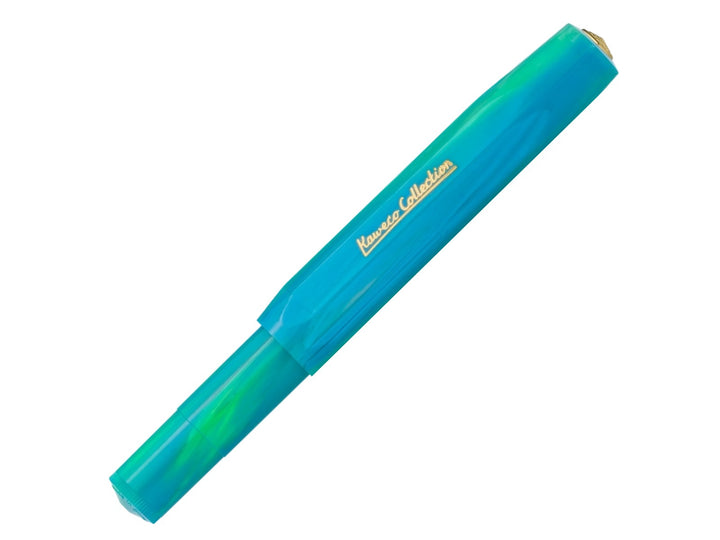 Kaweco COLLECTION Marble Ocean pocket fountain pen featuring an ocean-inspired blue and green marbled body and gold-coloured Kaweco Collection logo