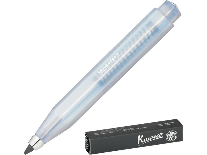 Kaweco LUNAR SPORT Clutch Pencil in Light Blue, featuring a translucent light blue octagonal barrel, 3.2mm clutch pencil mechanism with exposed graphite lead, compact pocket-sized Sport design and Kaweco presentation box