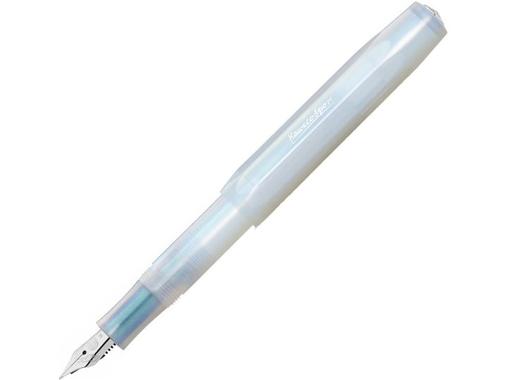 Kaweco LUNAR SPORT Fountain Pen in Light Blue, featuring a translucent light blue barrel and cap, stainless steel nib, faceted octagonal Sport design and compact pocket fountain pen format