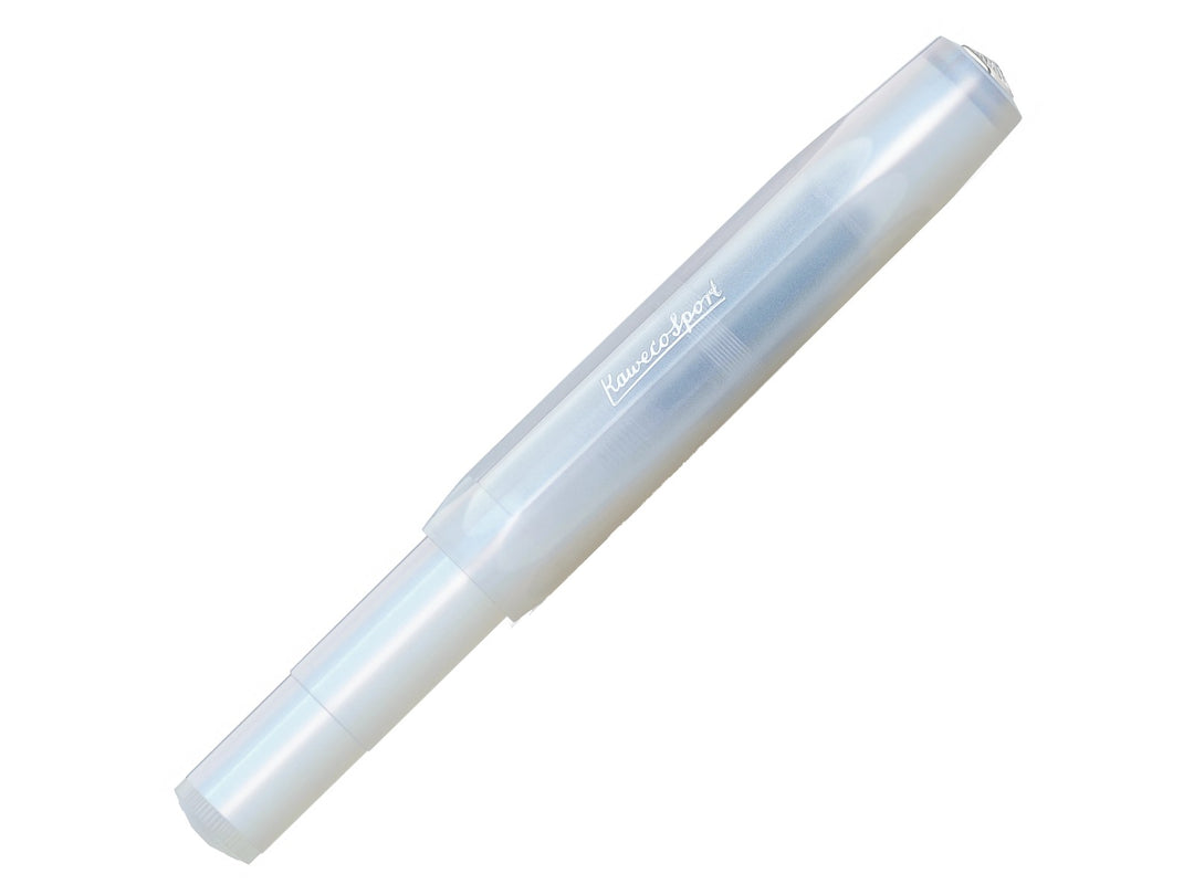 Kaweco LUNAR SPORT Fountain Pen in Light Blue, featuring a translucent light blue cap and barrel, faceted octagonal Sport design, compact pocket-sized construction and silver Kaweco branding on the cap