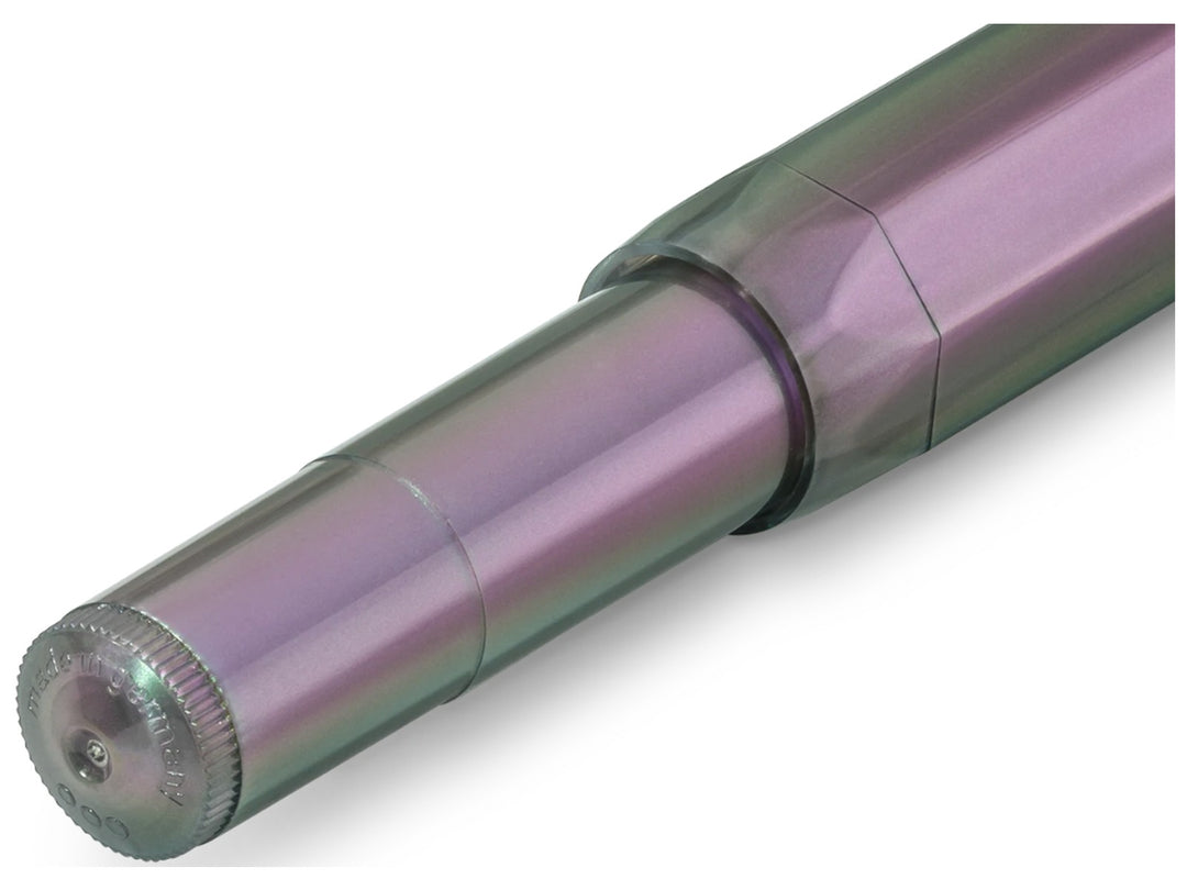 Kaweco LUNAR SPORT Shadow Purple fountain pen barrel end close-up with iridescent finish