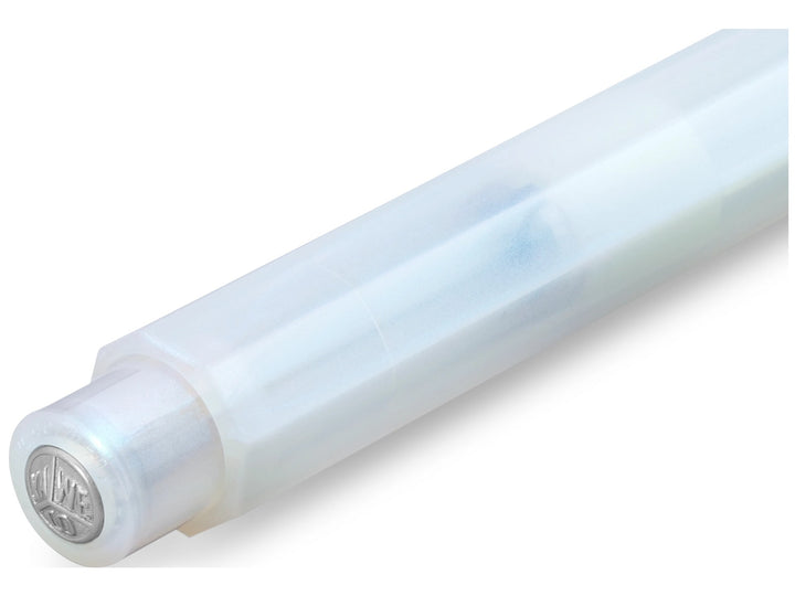 Close-up of the Kaweco LUNAR SPORT Mechanical Pencil in Light Blue, showcasing the translucent light blue octagonal barrel, integrated push-button mechanism and silver Kaweco coin finial set into the end cap