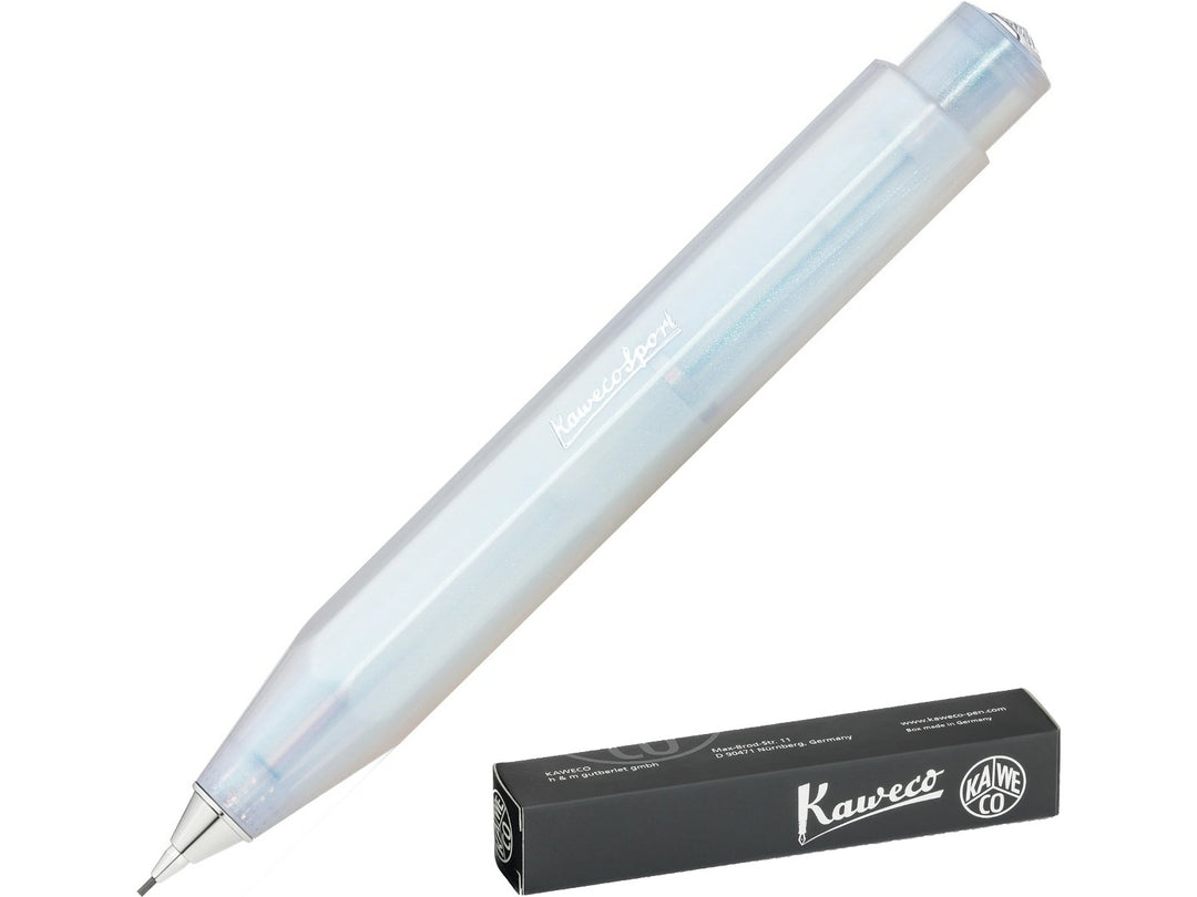 Kaweco LUNAR SPORT Mechanical Pencil in Light Blue, featuring a translucent light blue barrel, octagonal Sport design, precision 0.7mm lead sleeve, compact pocket-sized format and Kaweco presentation box