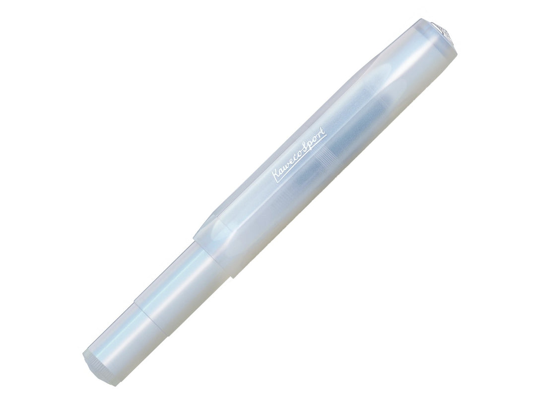 Close-up of the Kaweco LUNAR SPORT Rollerball Pen in Light Blue, showcasing the translucent light blue barrel and cap, subtle frosted finish, internal refill visible through the body and silver Kaweco Sport branding on the octagonal barrel