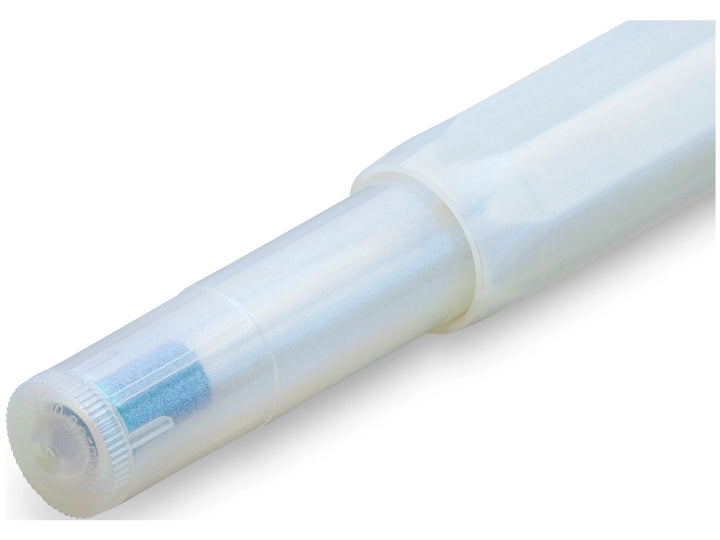 Close-up of the Kaweco LUNAR SPORT Rollerball Pen in Light Blue, showcasing the translucent light blue barrel, visible internal rollerball refill, subtly frosted finish and integrated cap threads within the iconic octagonal Sport design