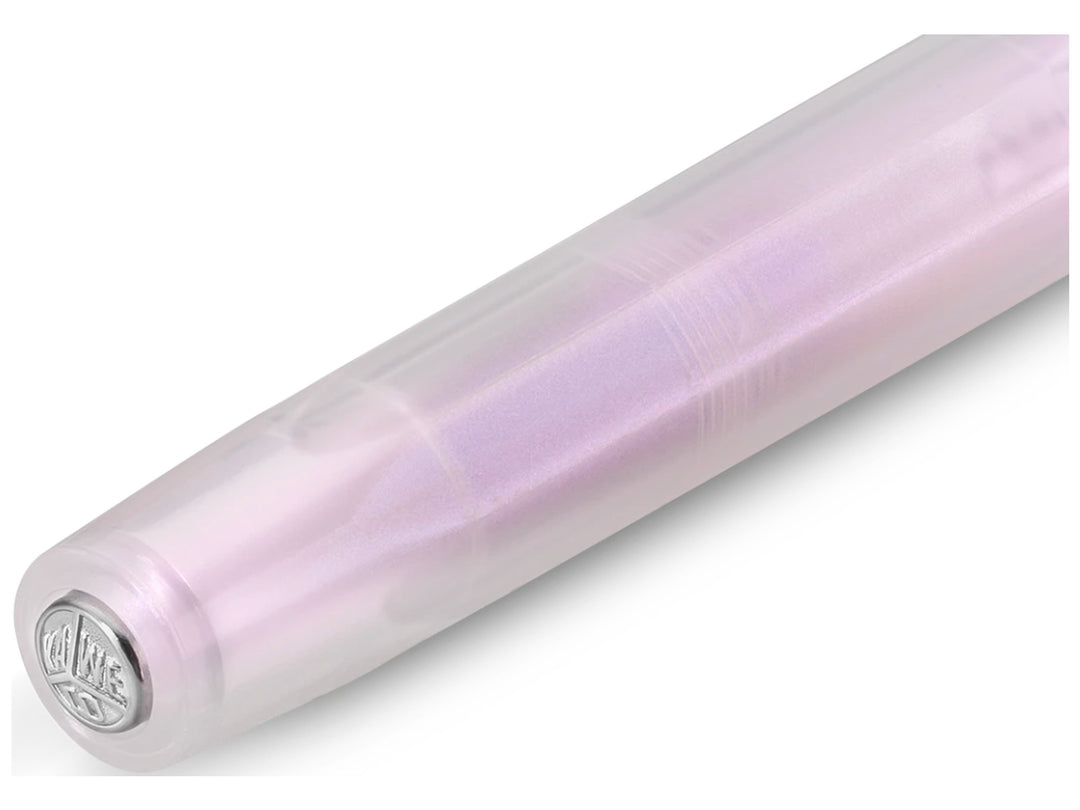 Kaweco LUNAR SPORT Light Purple rollerball pen cap end close-up with silver Kaweco logo