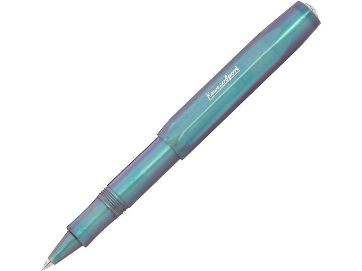 Kaweco LUNAR SPORT Rollerball Pen in Shadow Blue, featuring a translucent blue barrel and cap with shimmering turquoise and violet accents, black Kaweco G2 rollerball refill tip and iconic octagonal Sport design in a compact pocket-sized format