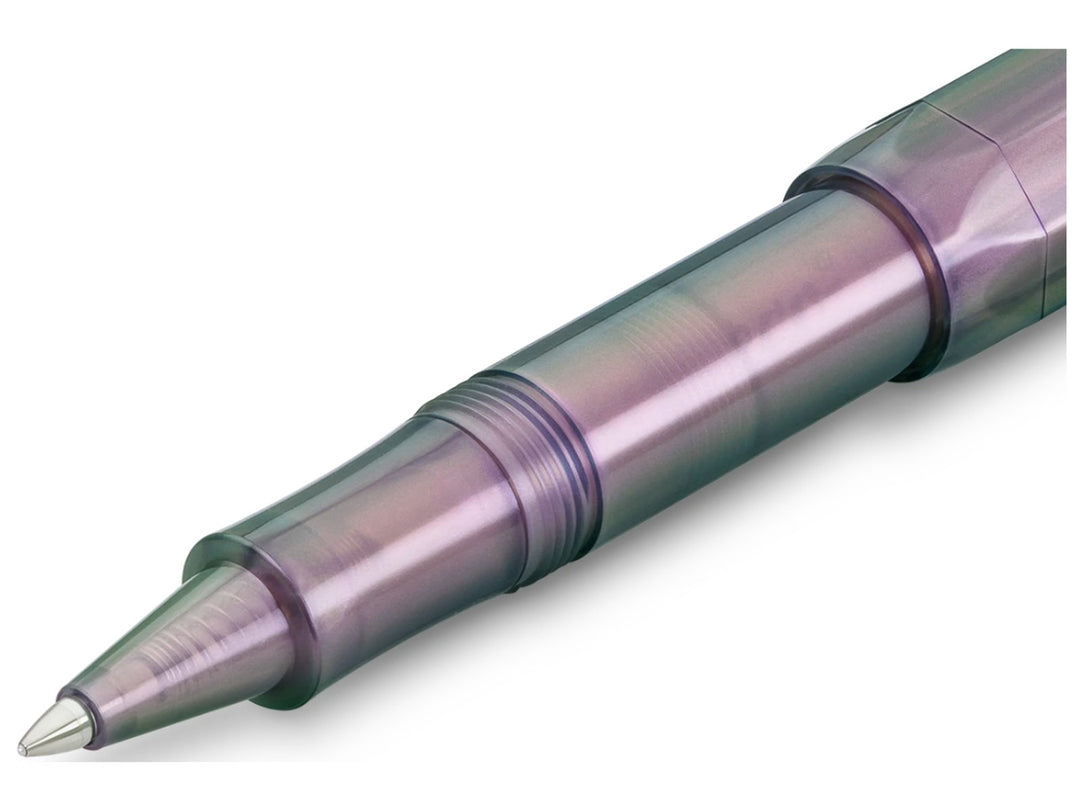 Kaweco LUNAR SPORT Shadow Purple 0.7mm rollerball pen tip and grip section close-up with iridescent finish