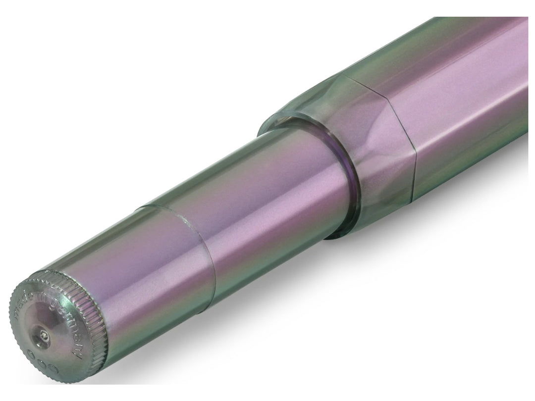 Kaweco LUNAR SPORT Shadow Purple rollerball pen barrel end close-up with iridescent finish