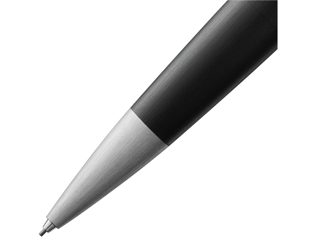 LAMY 2000 mechanical pencil tip detail showing brushed stainless steel nose cone and precision lead mechanism