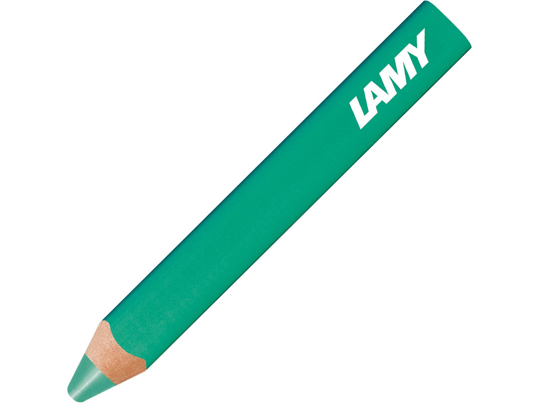 LAMY 3plus colour pencil in Cobalt Turquoise Glaze, featuring a triangular ergonomic barrel, durable coloured core and 3-in-1 functionality combining a colour pencil, watercolour pencil and wax crayon in a single creative tool