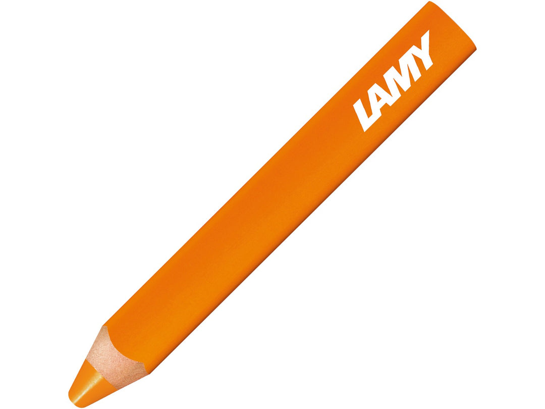LAMY 3plus colour pencil in Dark Chrome Yellow, featuring a triangular ergonomic barrel, durable coloured core and 3-in-1 functionality combining a colour pencil, watercolour pencil and wax crayon in a single creative tool