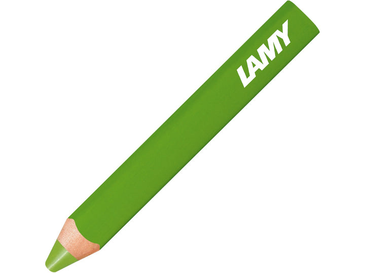LAMY 3plus colour pencil in Grass Green, featuring a triangular ergonomic barrel, durable coloured core and 3-in-1 functionality combining a colour pencil, watercolour pencil and wax crayon in a single creative tool