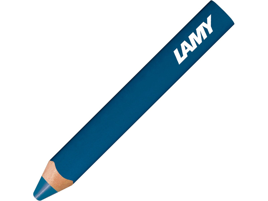 LAMY 3plus colour pencil in Indanthrene Blue, featuring a triangular ergonomic barrel, durable coloured core and 3-in-1 functionality combining a colour pencil, watercolour pencil and wax crayon in a single creative tool