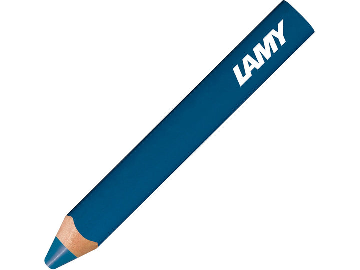 LAMY 3plus colour pencil in Indanthrene Blue, featuring a triangular ergonomic barrel, durable coloured core and 3-in-1 functionality combining a colour pencil, watercolour pencil and wax crayon in a single creative tool