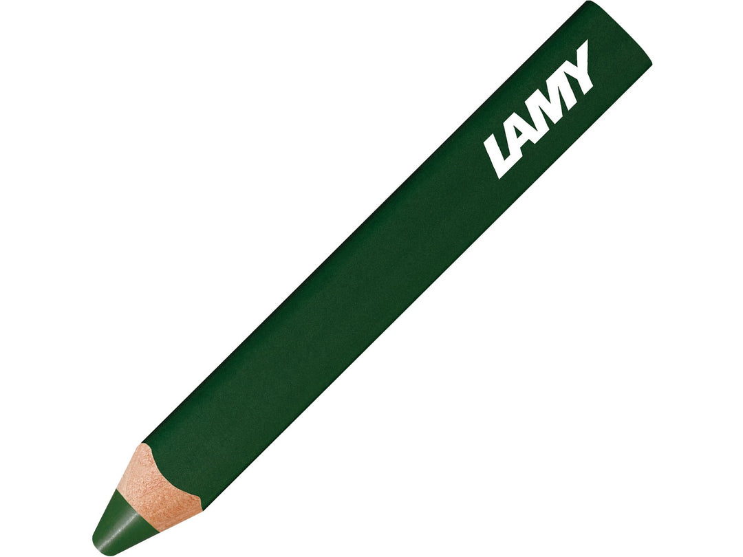 LAMY 3plus colour pencil in Permanent Green Olive, featuring a triangular ergonomic barrel, durable coloured core and 3-in-1 functionality combining a colour pencil, watercolour pencil and wax crayon in a single creative tool