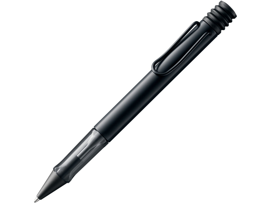 LAMY AL-star ballpoint pen in Black featuring a black anodised aluminium body, translucent smoke-grey ergonomic grip section and matching self-sprung metal clip