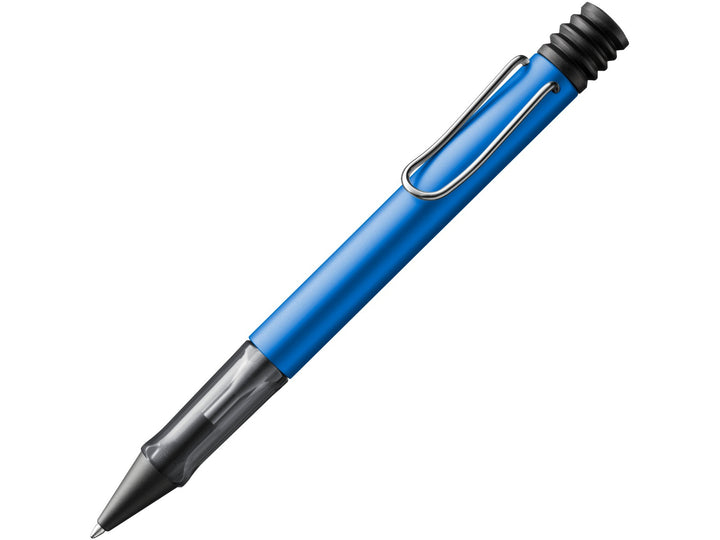 LAMY AL-star ballpoint pen in Ocean Blue featuring a ocean blue anodised aluminium body, translucent smoke-grey ergonomic grip section and self-sprung metal clip