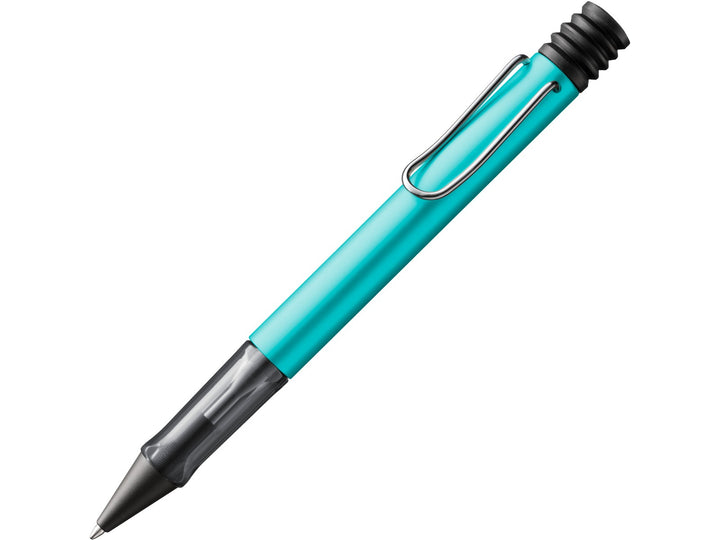 LAMY AL-star ballpoint pen in Turmaline featuring a turquoise anodised aluminium body, translucent smoke-grey ergonomic grip section and self-sprung metal clip