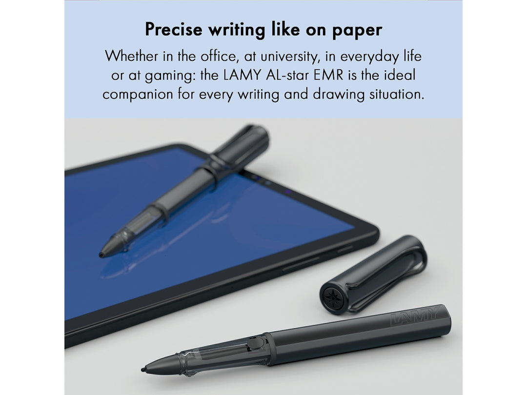 LAMY AL-star EMR Black PC/EL Pointier lifestyle image demonstrating precise digital writing on a compatible EMR-enabled tablet