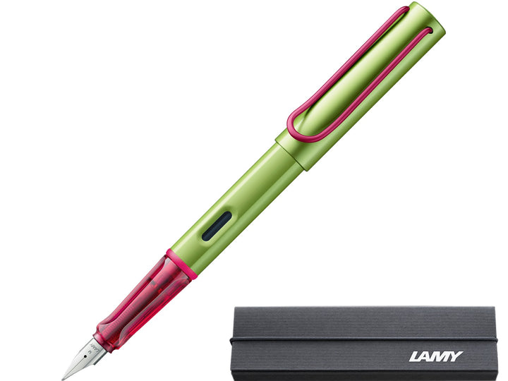 LAMY AL-star disco fountain pen with aluminium body, transparent grip section and branded LAMY presentation gift box