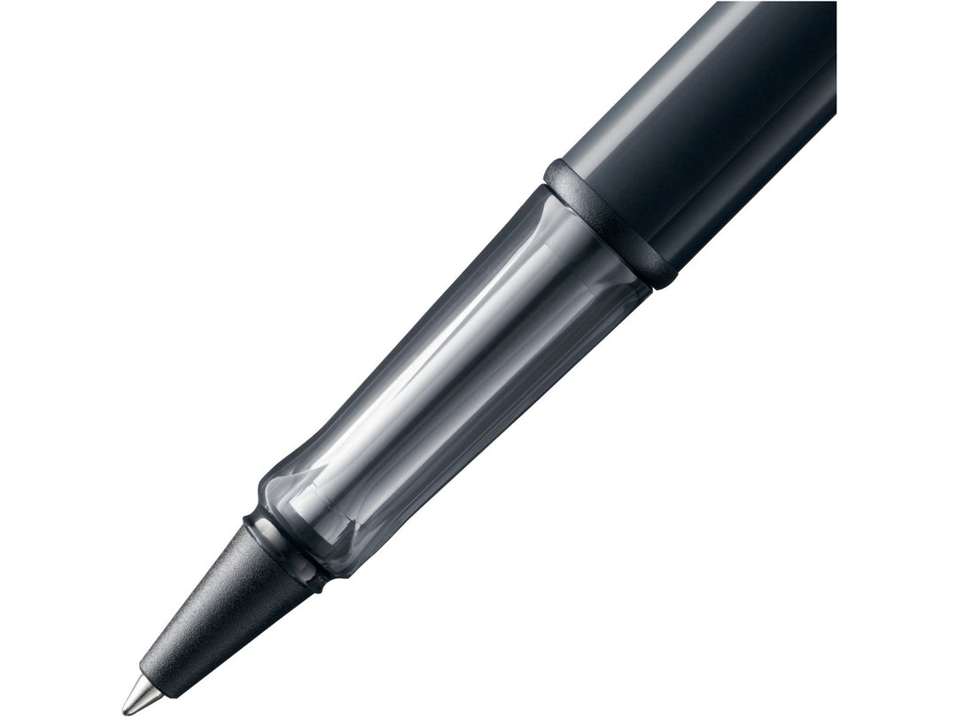LAMY AL-star rollerball pen grip detail in black with transparent ergonomic grip section