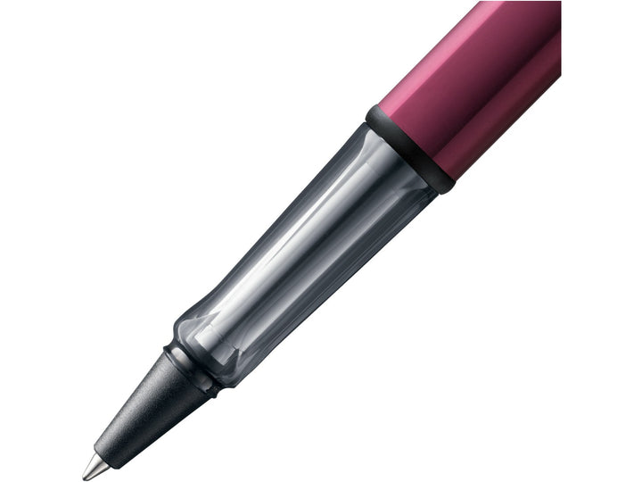 LAMY AL-star rollerball pen grip detail in black purple with transparent ergonomic grip section