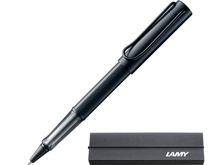 LAMY AL-star rollerball pen in black with transparent grip section and included LAMY gift box