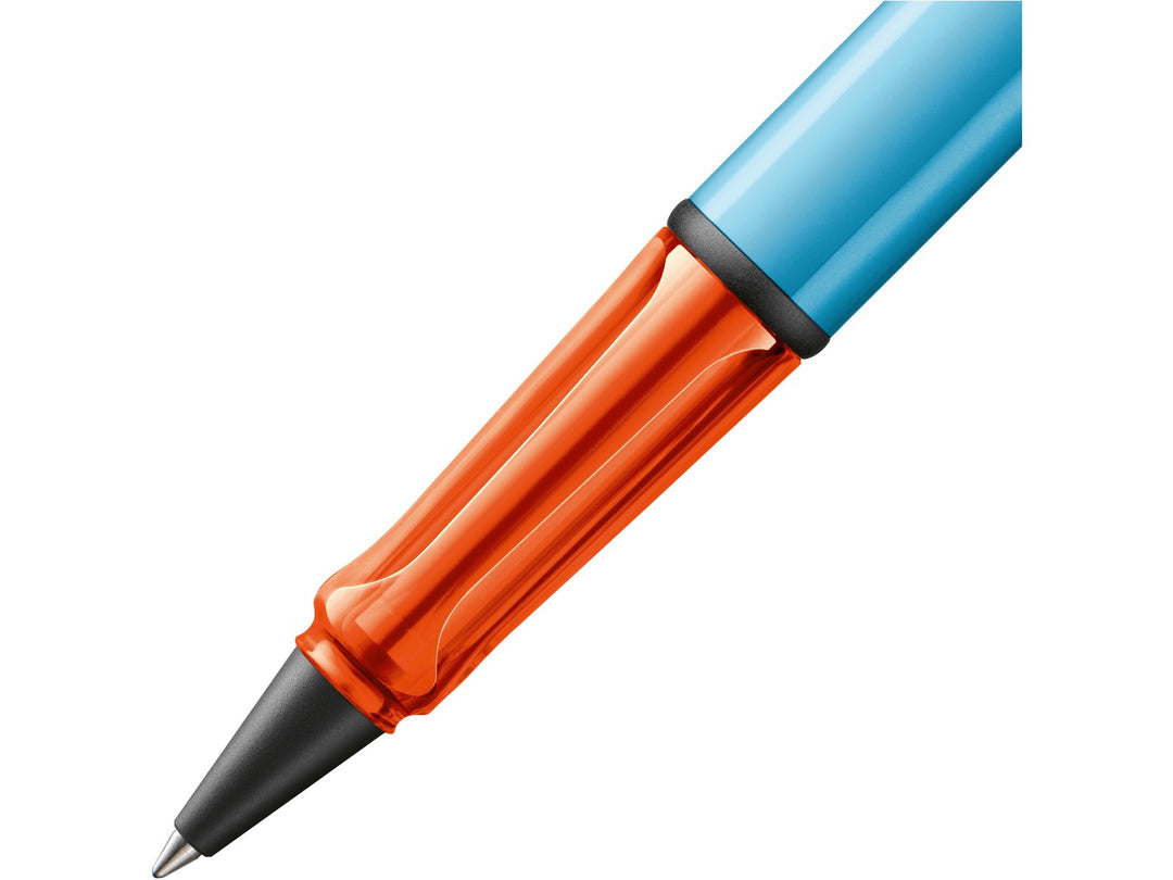 LAMY AL-star Rollerball Pen Denim 2025 Special Edition grip detail with transparent orange ergonomic grip section