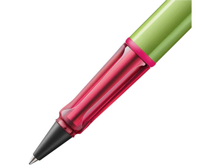 LAMY AL-star Rollerball Pen Disco 2026 Special Edition grip detail with transparent pink ergonomic grip section