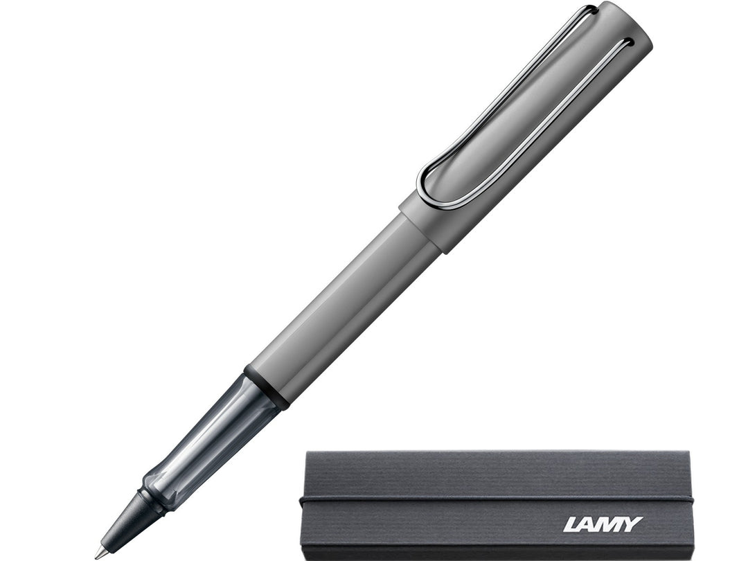 LAMY AL-star rollerball pen in graphite with transparent grip section and included LAMY gift box