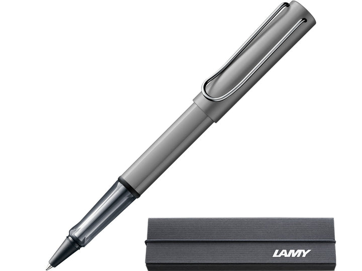 LAMY AL-star rollerball pen in graphite with transparent grip section and included LAMY gift box