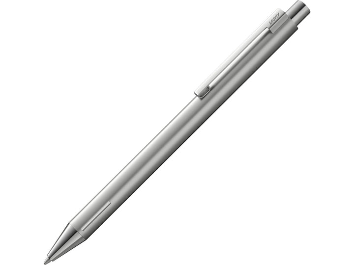 LAMY econ ballpoint pen in silver with stainless steel body, brushed finish, distinctive curved metal clip and precision ballpoint writing tip