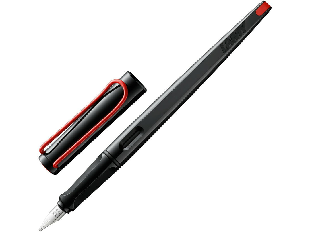 LAMY joy fountain pen for calligraphy featuring a tapered black body, ergonomic grip section and polished steel nib