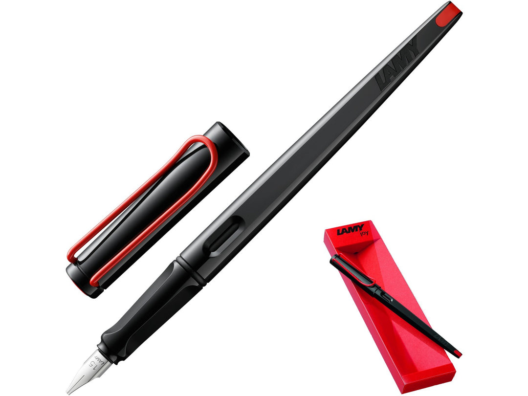 LAMY joy fountain pen for calligraphy with polished steel nib, tapered barrel and red gift presentation box