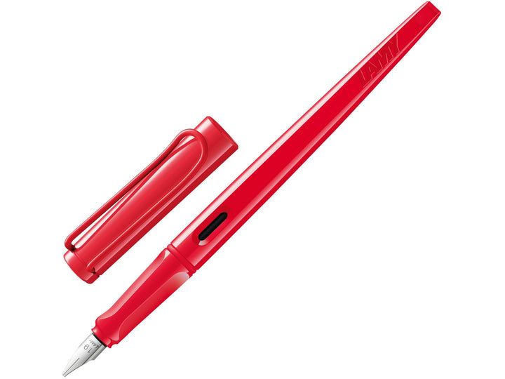 LAMY joy Strawberry fountain pen for calligraphy featuring a tapered red body, ergonomic grip section and polished steel nib