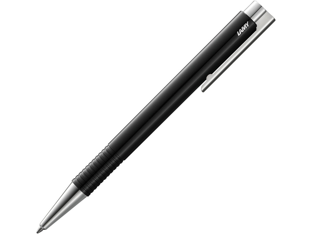LAMY logo M+ ballpoint pen in Black featuring an integrated clip and push-button design, spring-loaded metal clip and blue broad LAMY M16 ballpoint refill